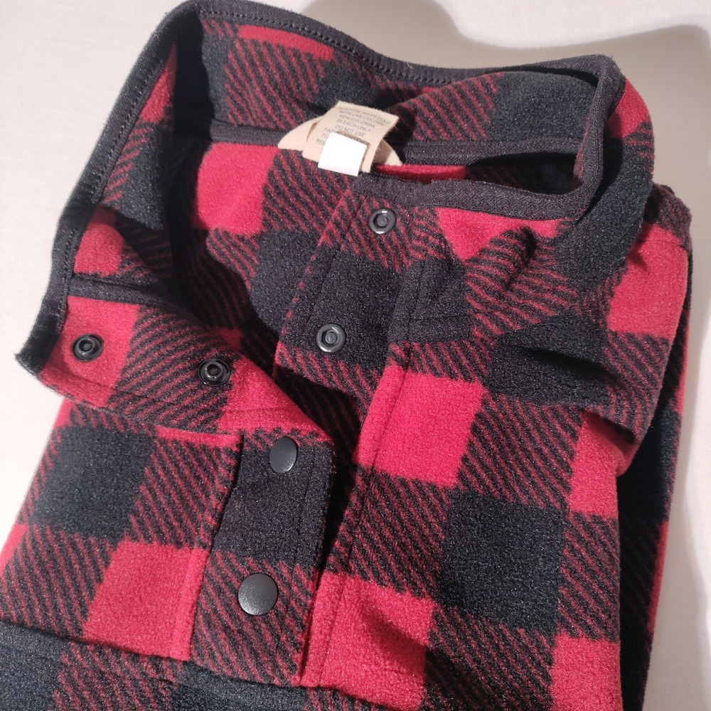 Duluth Trading Co Women XL Buffalo Plaid Fleece Pullover Red Black Snap Mock - Picture 6 of 8